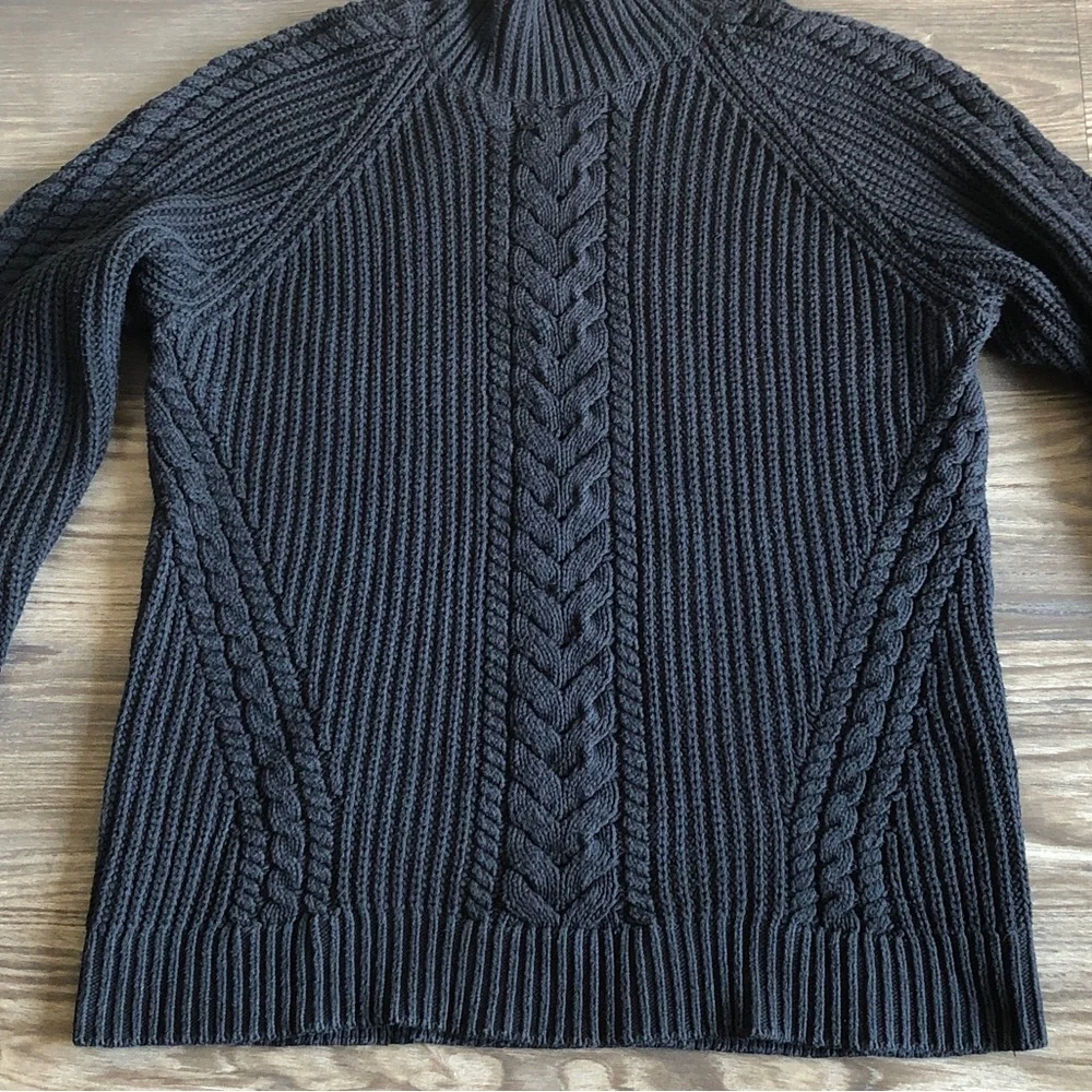 Lululemon Bring The Cozy Sweater Black Cotton Cable Knit Turtleneck